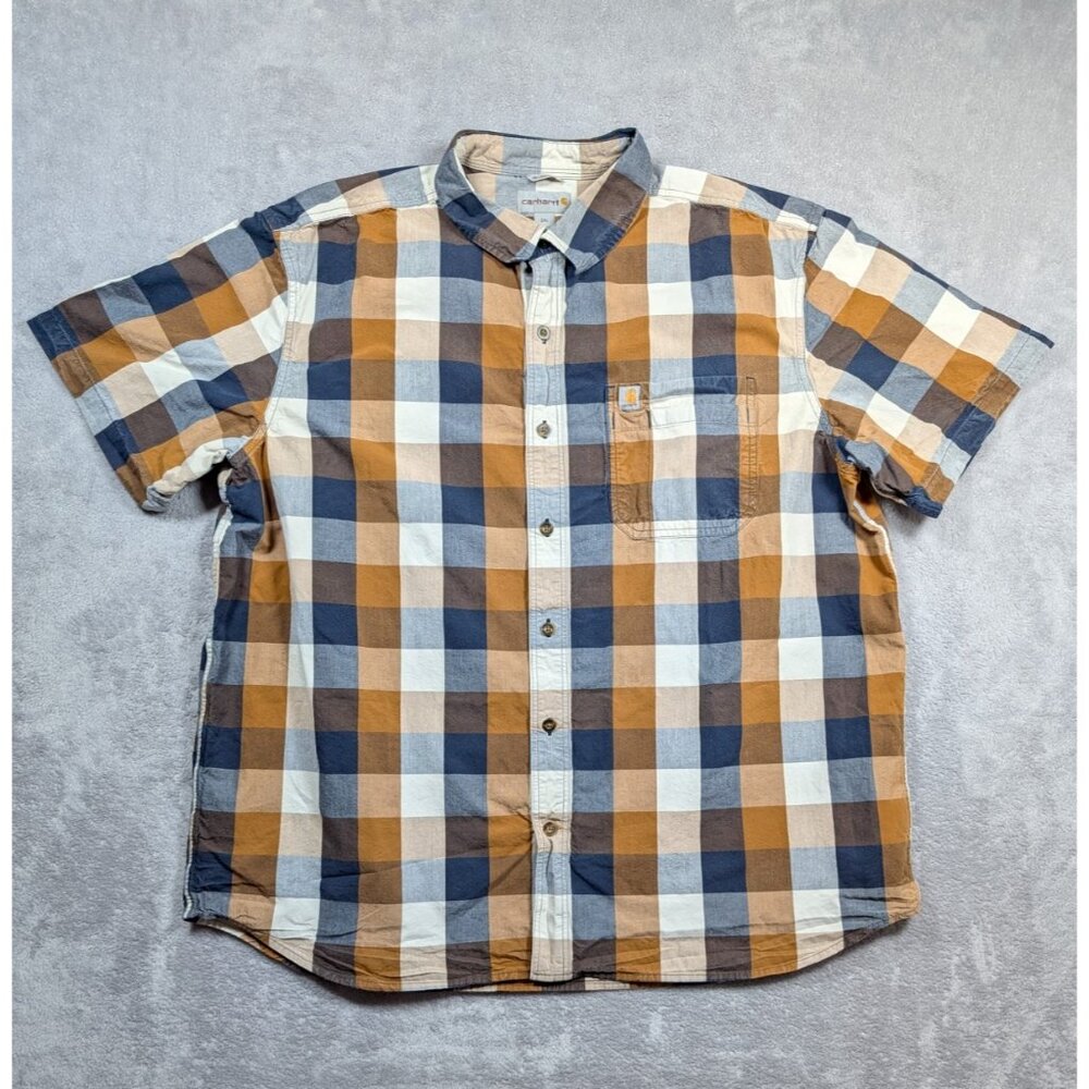 Carhartt Button Up Shirt Mens 2XL Relaxed Fit Plaid Rugged Outdoor Chore Work